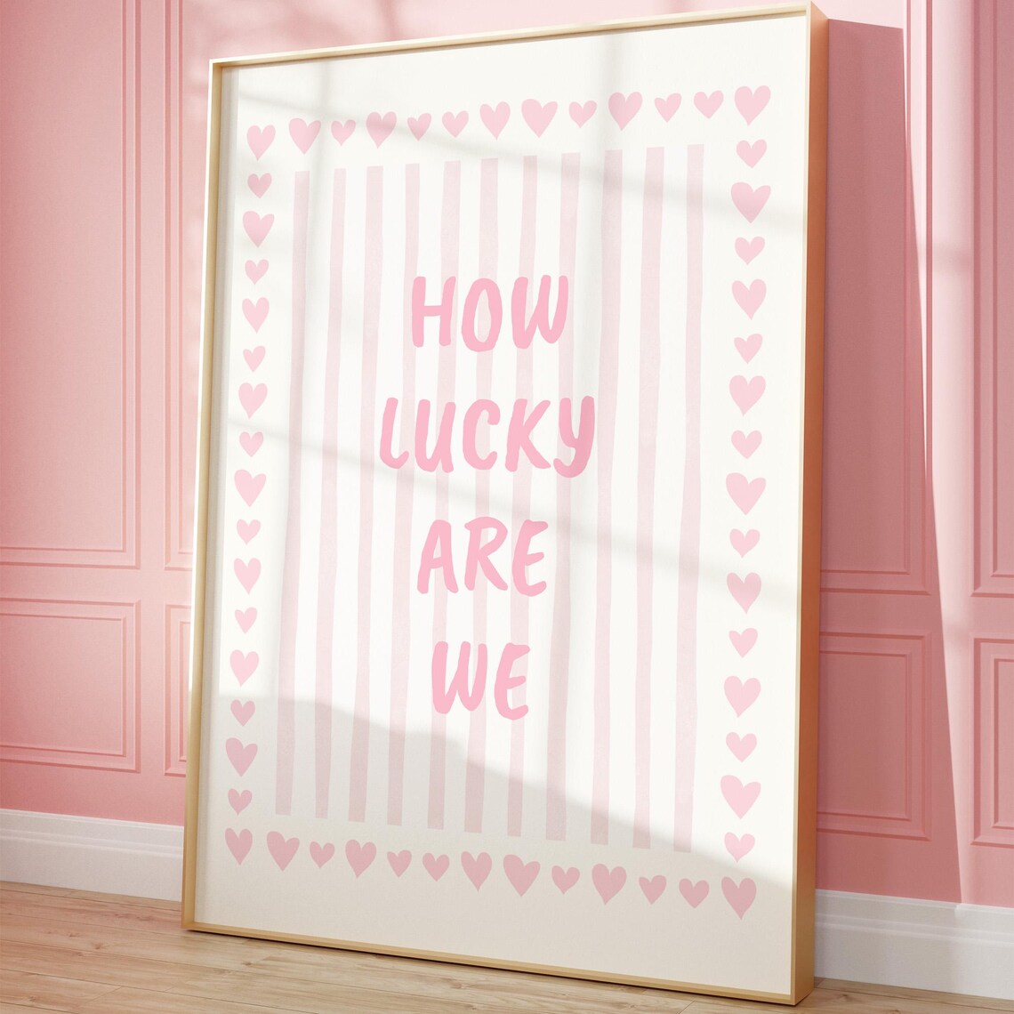 How Lucky Are We Pink Heart Poster Trendy Girly Bedroom Dorm Wall Decor