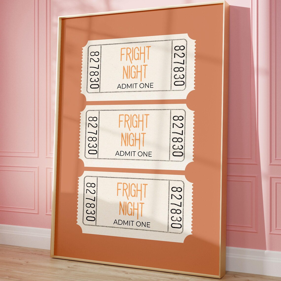 Fright Night Halloween Ticket Print Admit One Orange Seasonal Decor