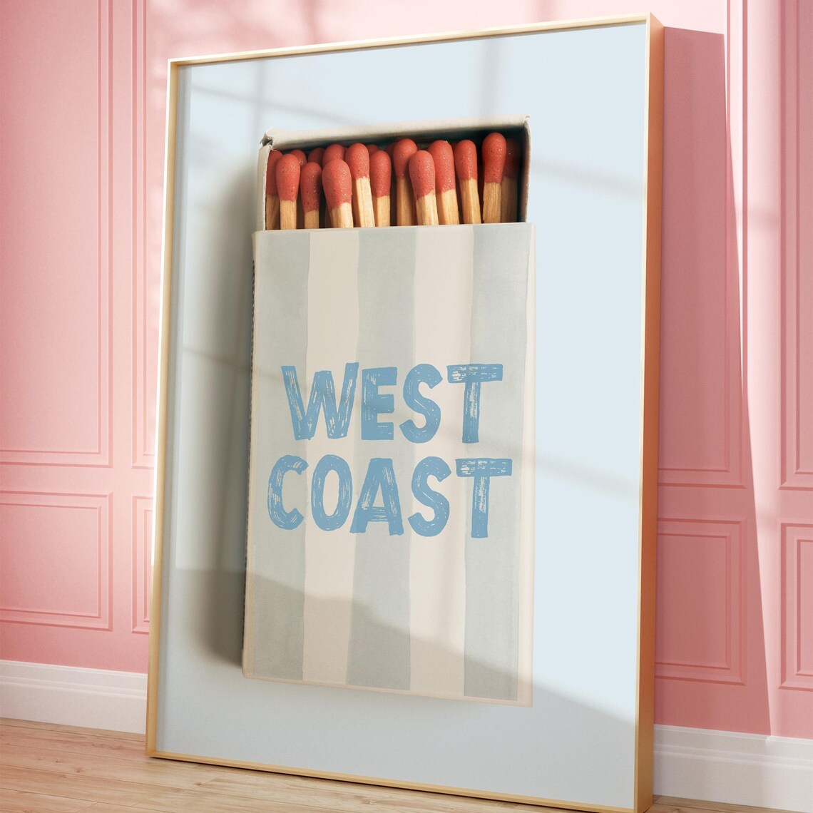 West Coast Matchbox Art Coastal Preppy Wall Decor Red Matches Poster