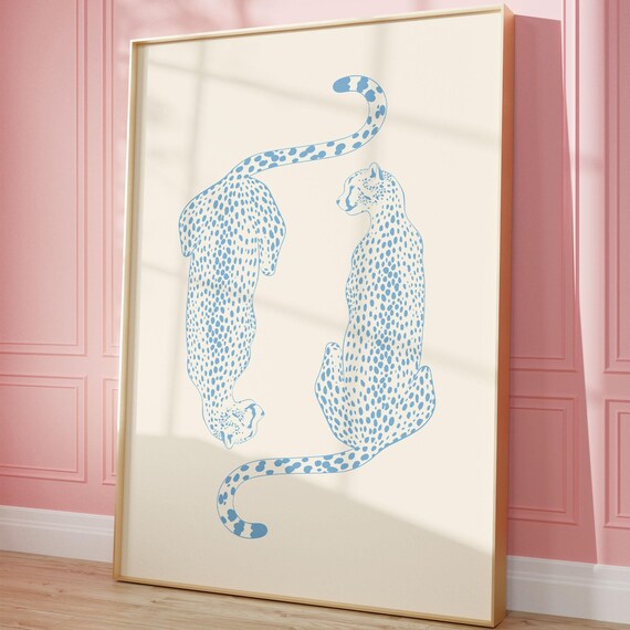 Blue Cheetah Print Trendy Wall Art Preppy Dorm Room Decor College Apartment Leopard Poster Retro Y2k