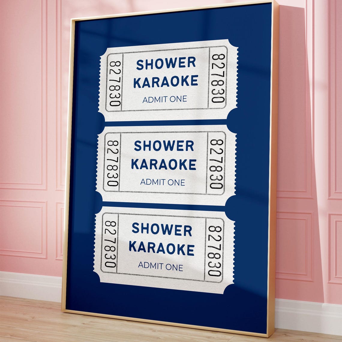Shower Karaoke Admit One Ticket Stubs Navy Blue Funny Wall Poster