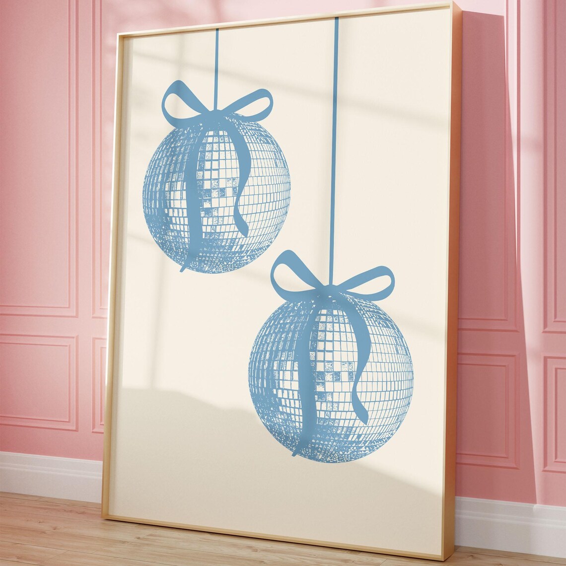 Blue Disco Balls With Bows Preppy Retro Girly Dorm Room Poster