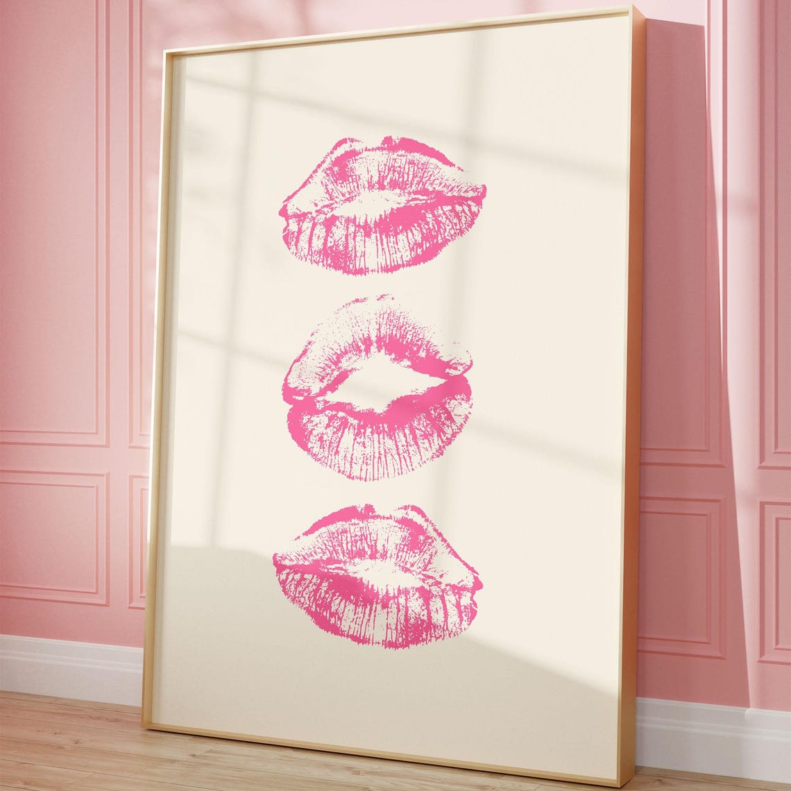 Hot Pink Kiss Lips Marks Retro Pop Girly College Dorm Room Wall Art