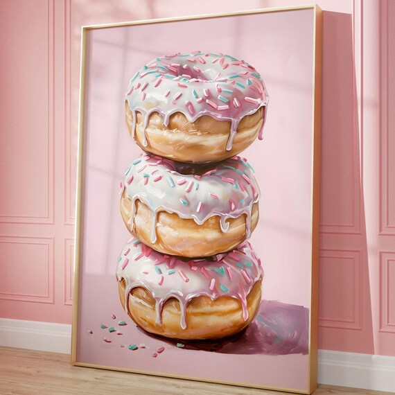 Pastel Donut Print Wall Art Trendy Light Pink Food Kitchen Decor Girly