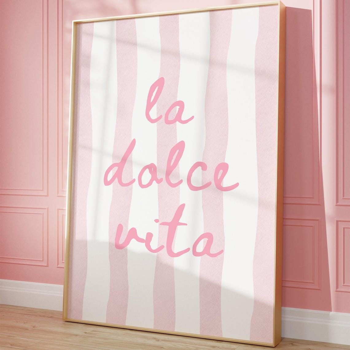 La Dolce Vita Pink Stripe Script Coastal Italian Summer Wall Poster