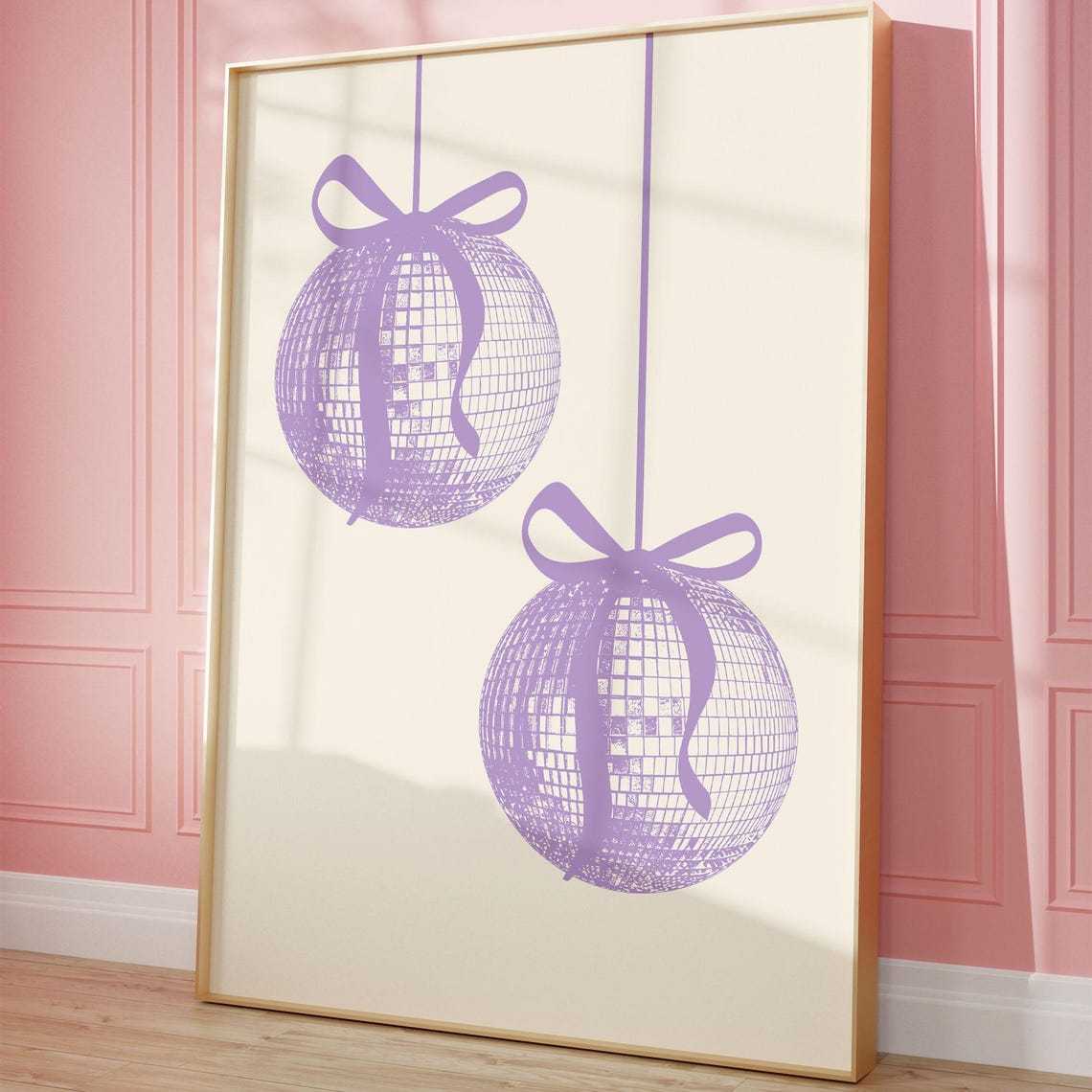Purple Disco Balls with Bows Hanging Trendy Retro Dorm Art Print