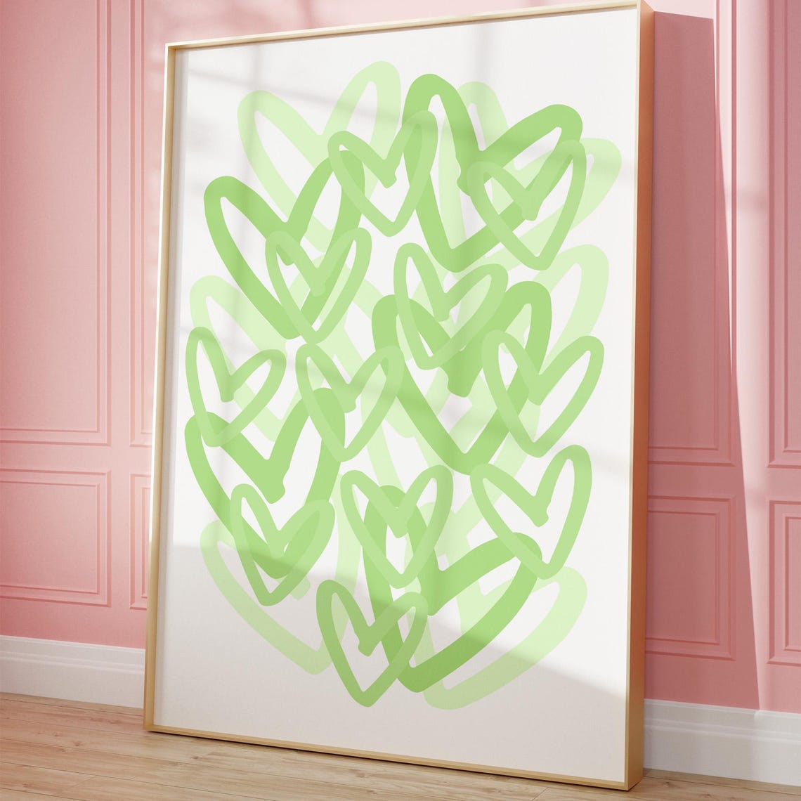 Green Preppy Hearts Print Trendy Wall Art Girly Dorm Room Decor Apartment Abstract Poster