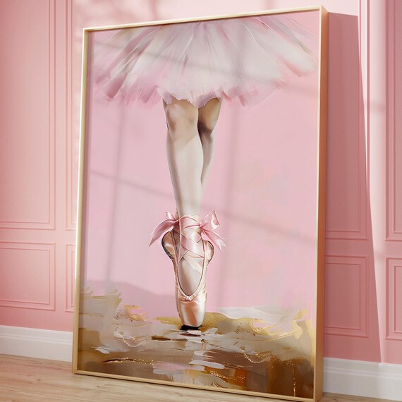 Pink Ballerina Pointe Shoes Tutu Gold Ballet Dancer Art Poster
