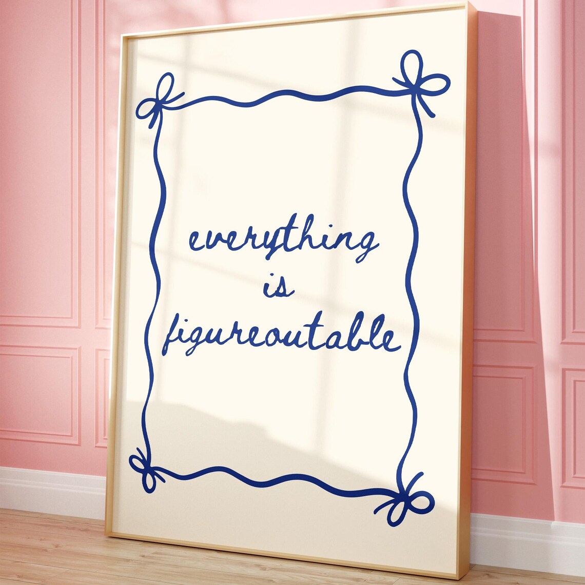 Everything Is Figureoutable Print Inspirational Quote Poster Navy Blue Trendy Wall Art Preppy Dorm Decor Apartment