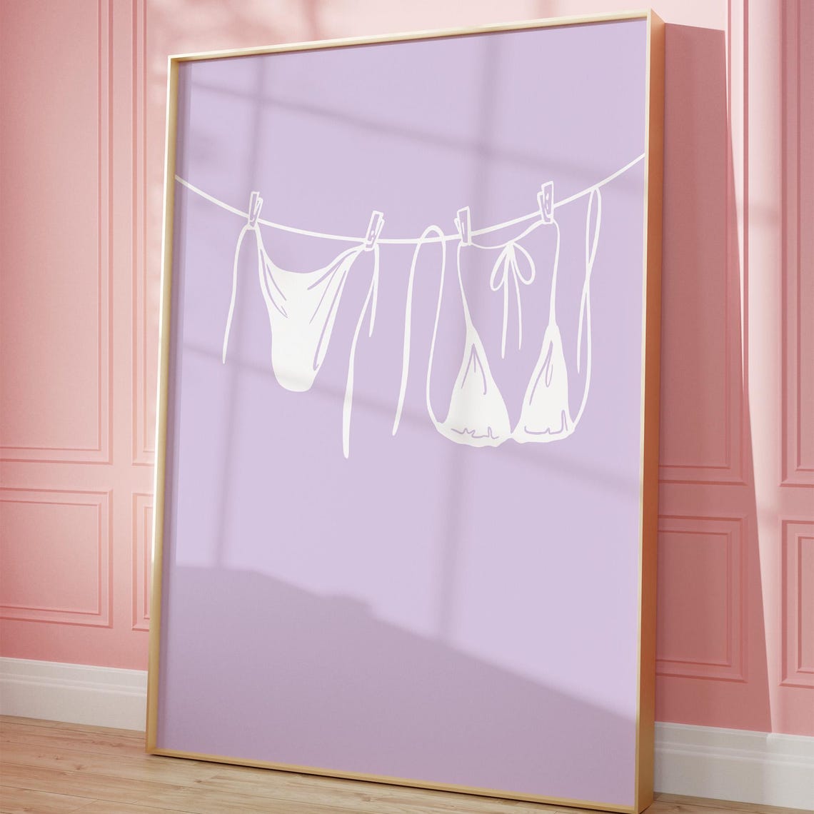 Purple Bikini Clothesline Girly Beach Summer Line Art Poster