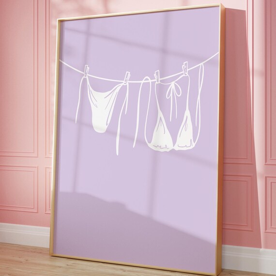 Purple Bikini Clothesline Girly Beach Summer Line Art Poster