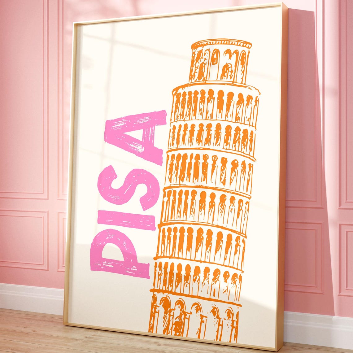 Pisa Italy Leaning Tower Retro Sketch Landmark Art Trendy Poster