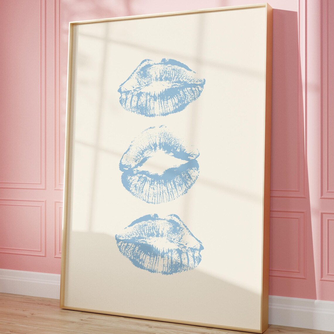 Blue Lipstick Kiss Marks Preppy Retro Girly Dorm Room Poster