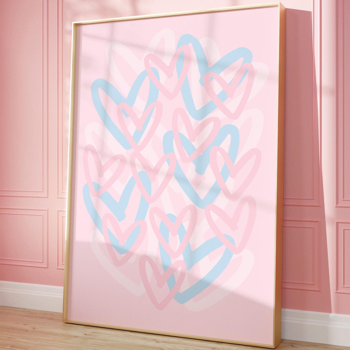 Pink Blue Preppy Hearts Cute Trendy Girly Dorm Room Decor Poster
