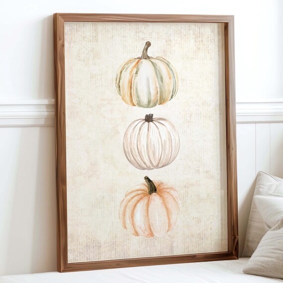 Vintage Pumpkins Print Neutral Fall Wall Art Rustic Autumn Poster Cute Seasonal Decor Thanksgiving Kitchen