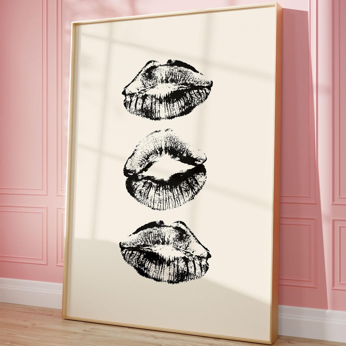 Black White Kiss Lips Lipstick Marks Retro Preppy Girly Poster