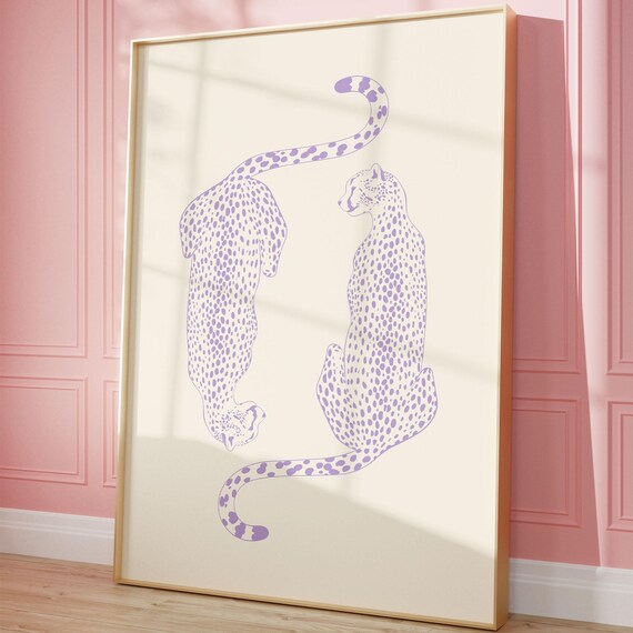 Purple Cheetah Print Trendy Wall Art Preppy Dorm Room Decor College Apartment Leopard Poster Retro Y2k
