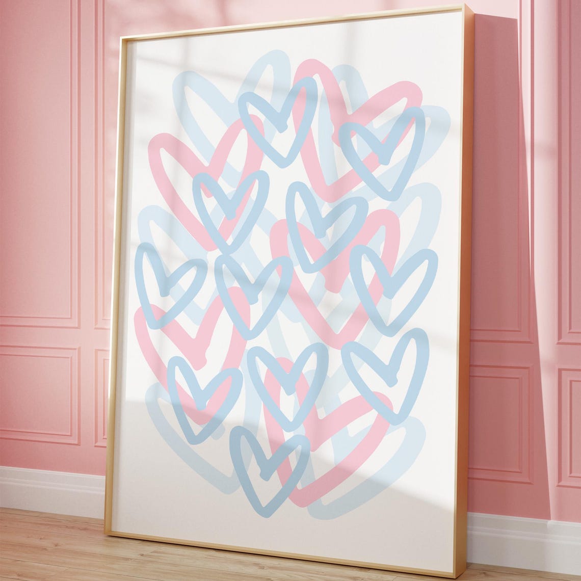 Blue and Pink Preppy Trendy Heart Pattern Girly Dorm Room Poster