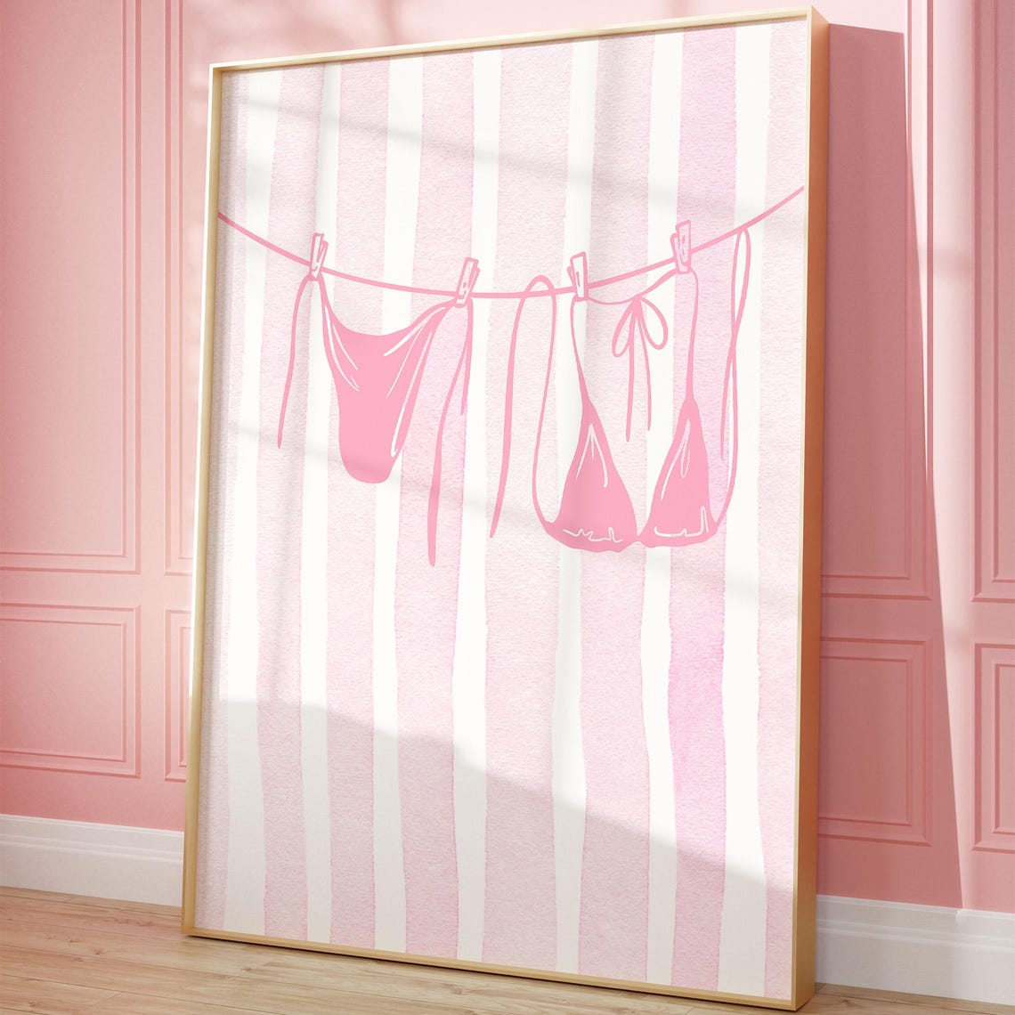 Pink Bikini Clothesline Coastal Beach Girly Dorm Room Art Poster