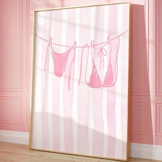 Pink Bikini Clothesline Coastal Beach Girly Dorm Room Art Poster