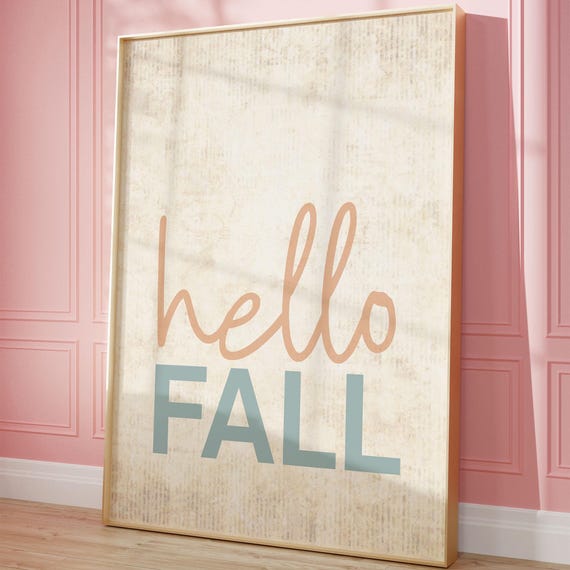 Hello Fall Retro Typography Orange Teal Autumn Seasonal Wall Art