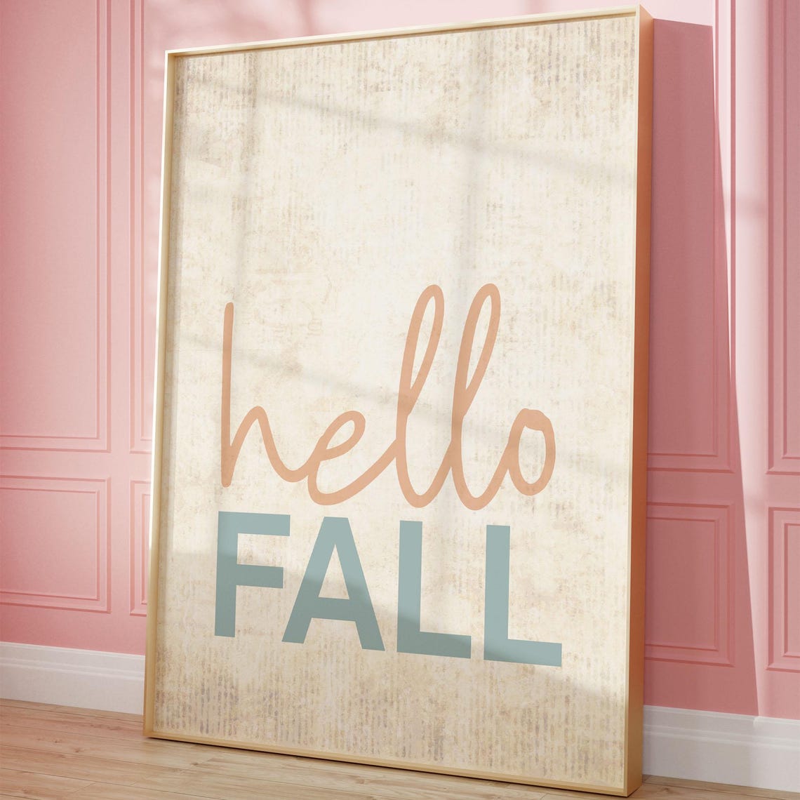 Hello Fall Retro Typography Orange Teal Autumn Seasonal Wall Art