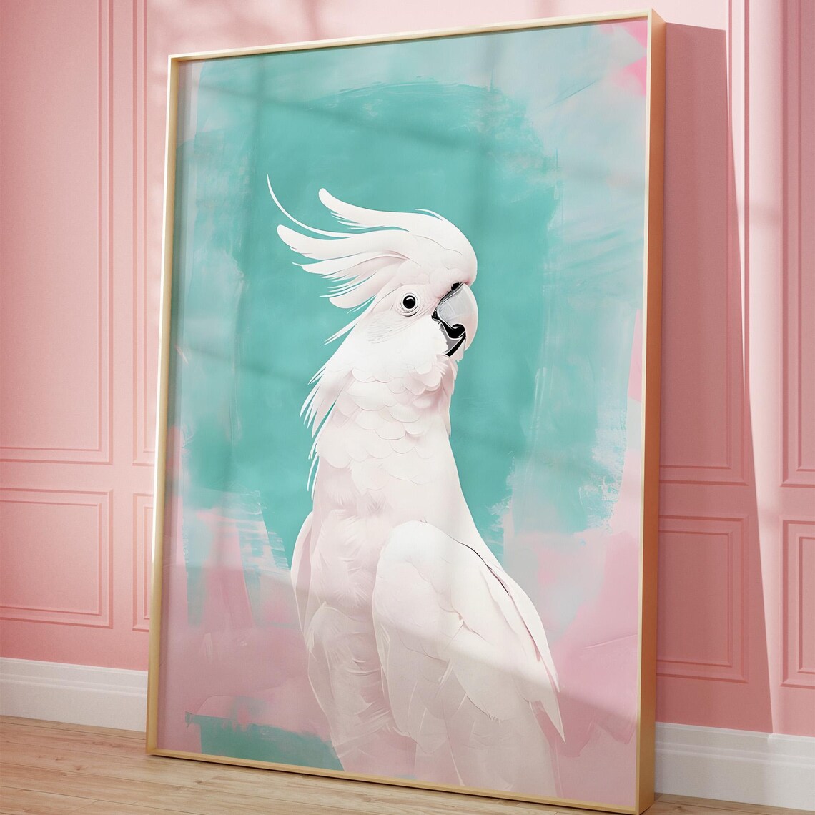 White Cockatoo Pastel Bird Portrait Tropical Elegance Wall Art