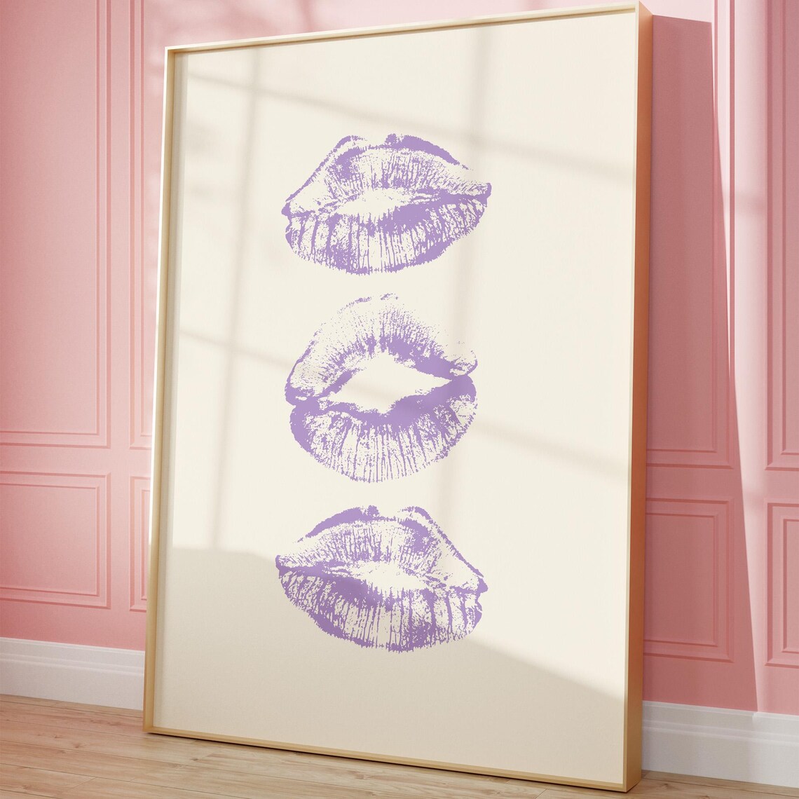 Purple Kiss Lips Retro Dorm Room Art Print