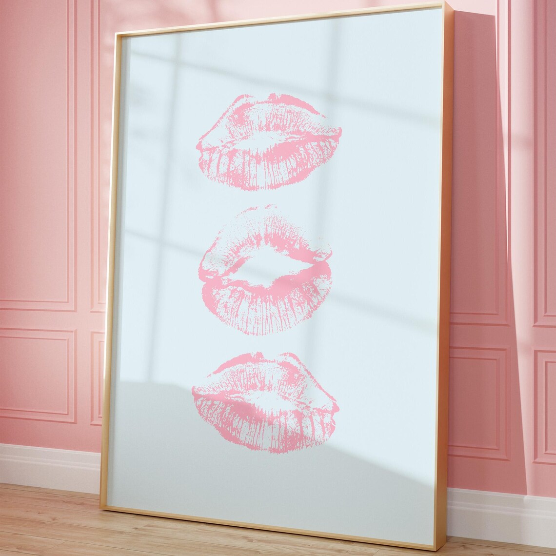 Pink Kiss Lips Lipstick Marks Preppy Girly Trendy Retro Dorm Poster