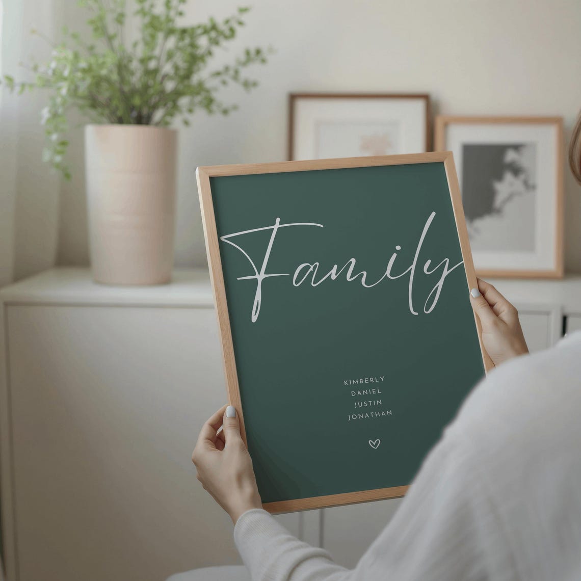 Family Script Names Green Botanical Keepsake Gift Typography Poster