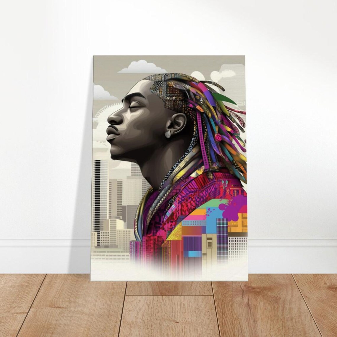 Vibrant Urban Spirit Man Portrait Colorful City Modern Art Poster