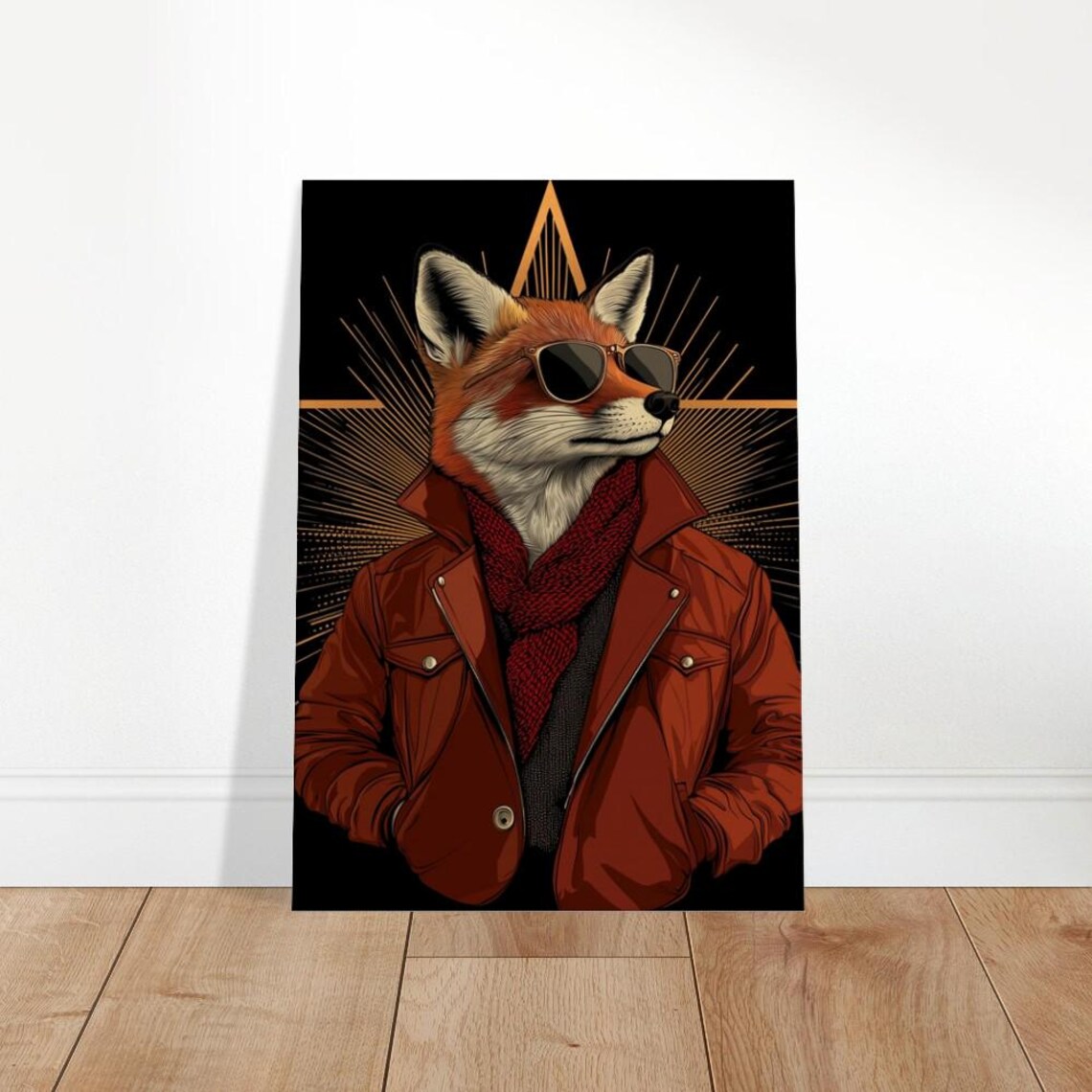 Fox In Leather Jacket Canvas Print Animals Fashion Week Art