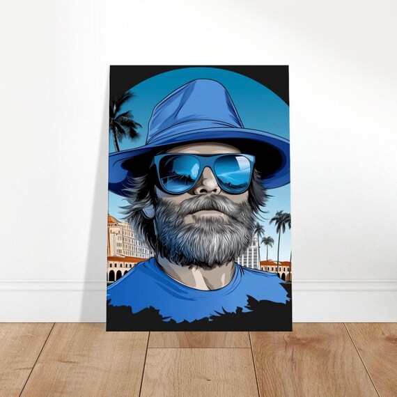 Cool Blue Man of Light Sunglasses Pop Portrait Vibrant Wall Art