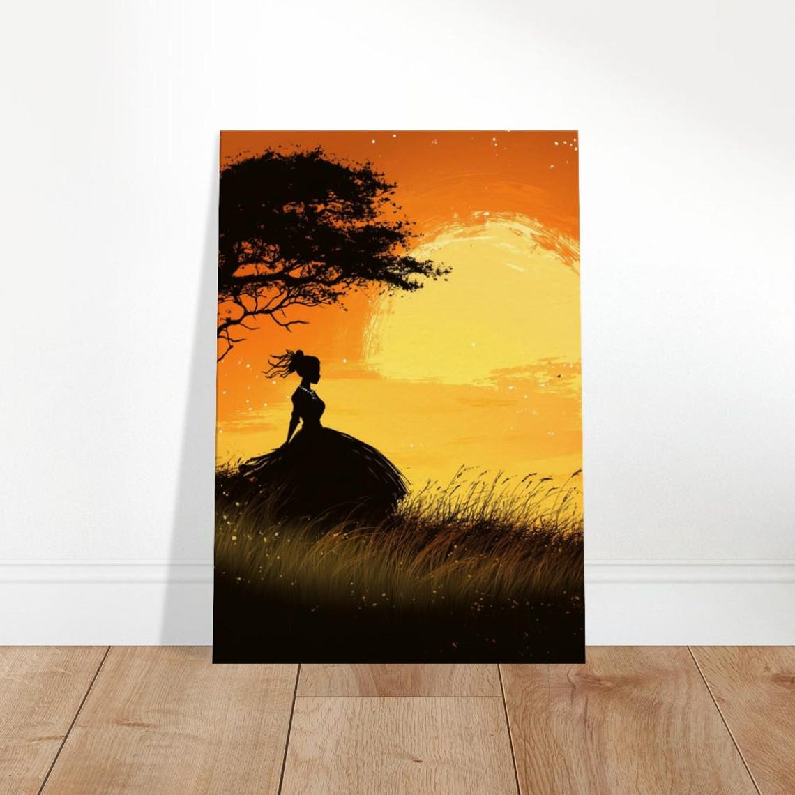 African Princess Silhouette Blazing Orange Sunset Savanna Poster