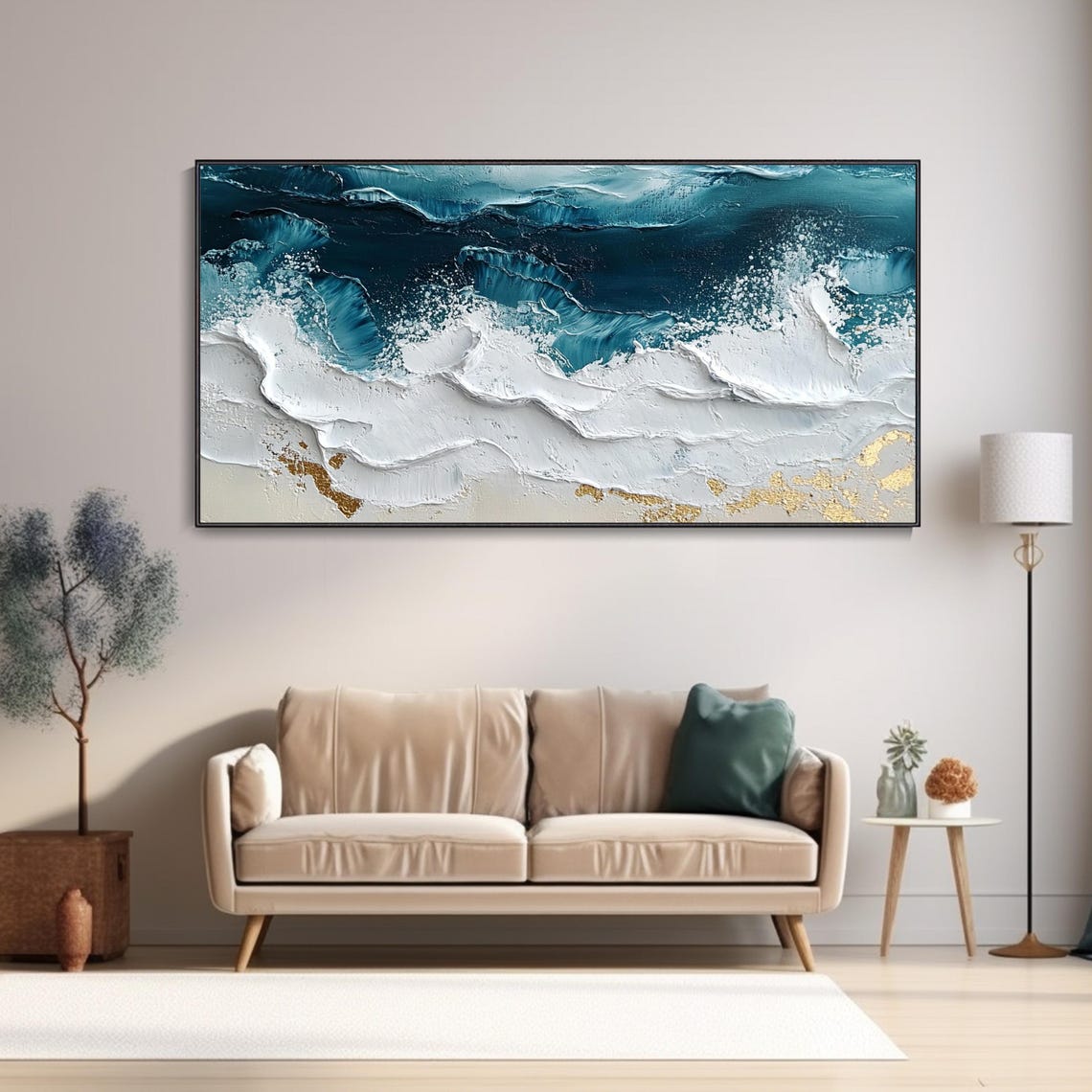 Abstract Teal Ocean Waves White Foam Textured Seascape Poster - Image 3