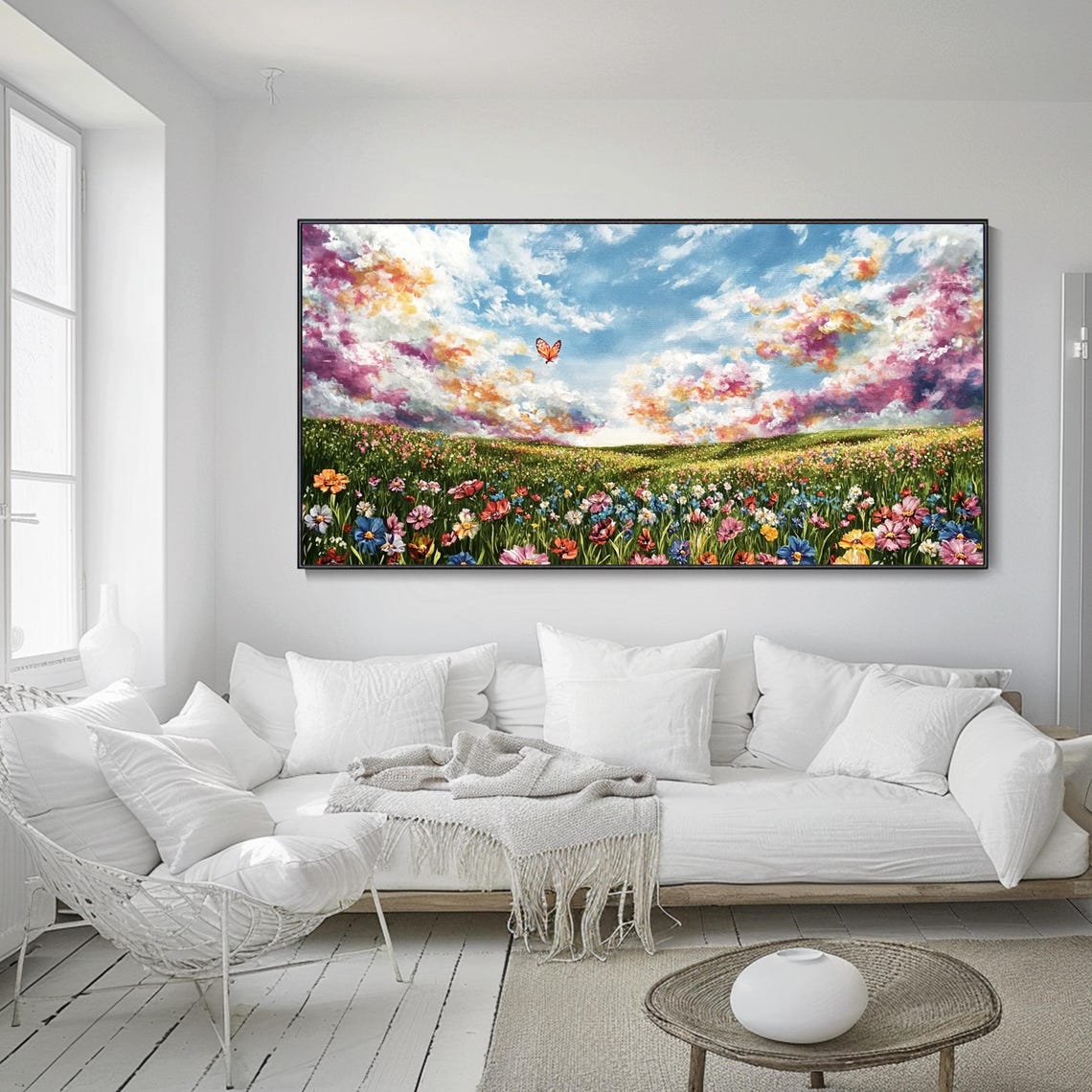 Spring Wildflower Meadow Butterfly Sunset Clouds Nature Art Poster - Image 3