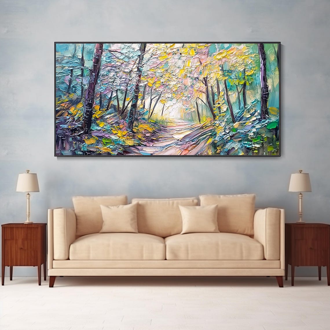 Enchanted Autumn Forest Path 3D Textured Landscape Art Poster - Image 2