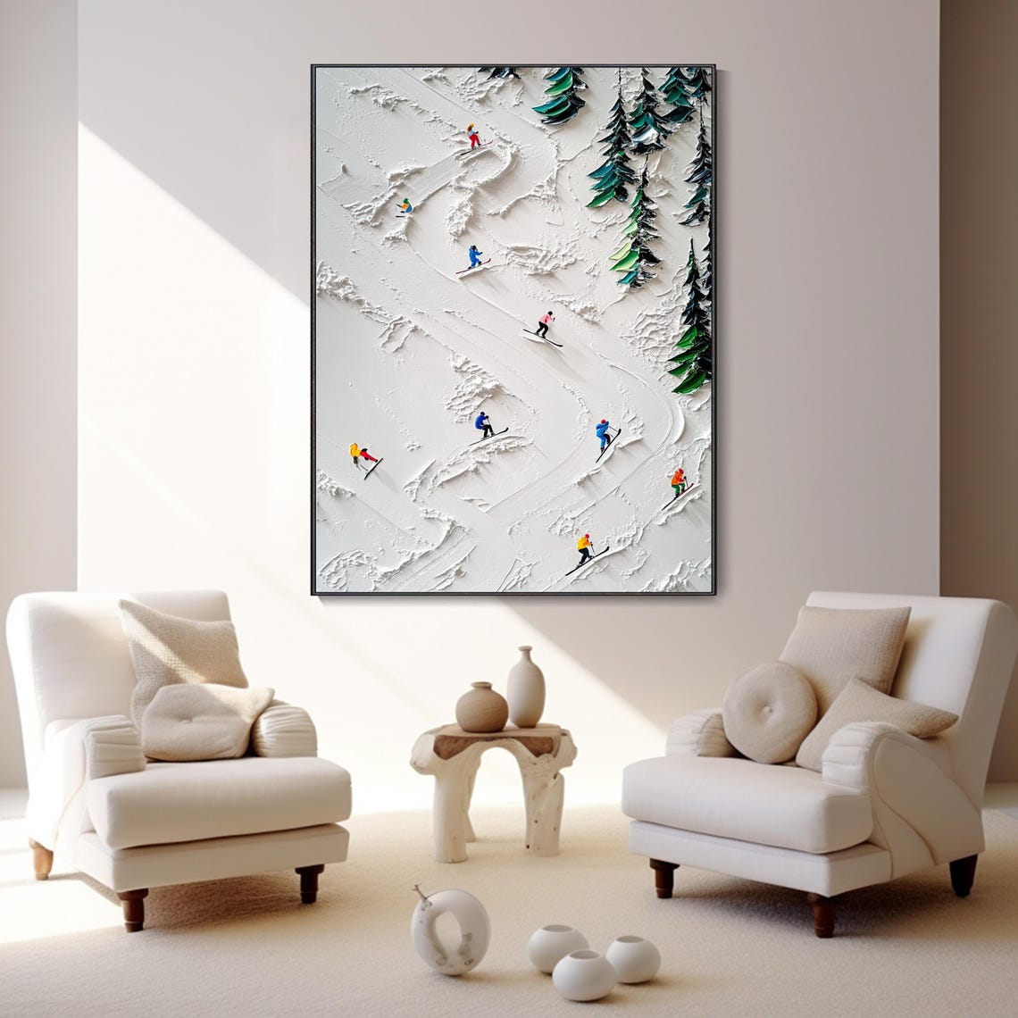 White Snowboards Paintig Original Framed 3d Skiing Sport Art Plaster Style Textured Wall Art Personalized Gift For Skiers Skier Painting - Image 2