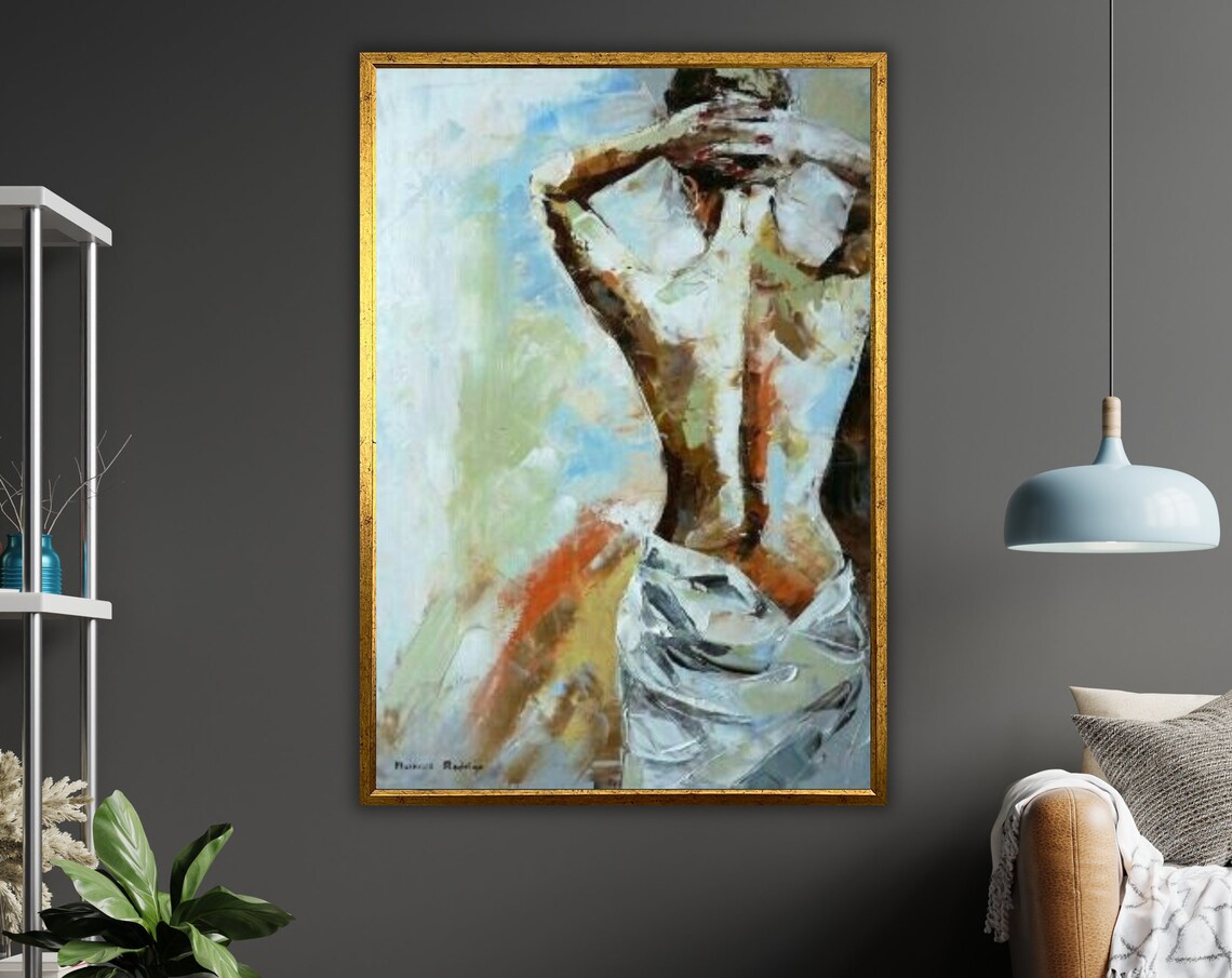 Impressionist Nude Woman Wrapping Towel Painterly Art Poster