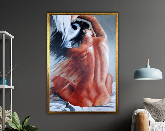 Seated Woman Figure Oil Painting Warm Tones Figurative Wall Poster