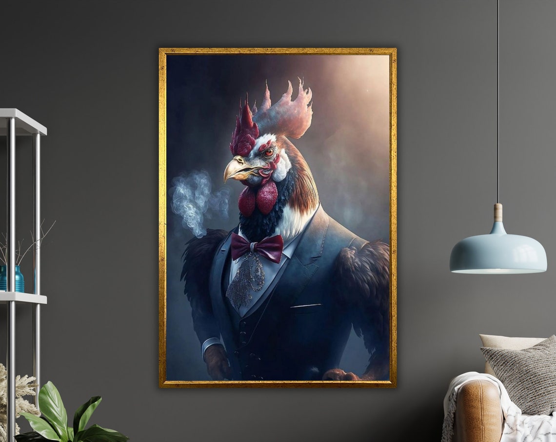 Tuxedo Rooster Portrait Gentleman Chicken Bow Tie Animal Art Poster