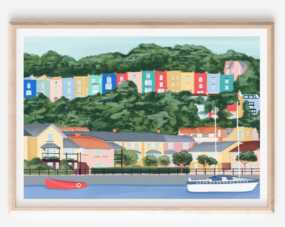 Bristol Harbour and Clifton Bridge Art Print