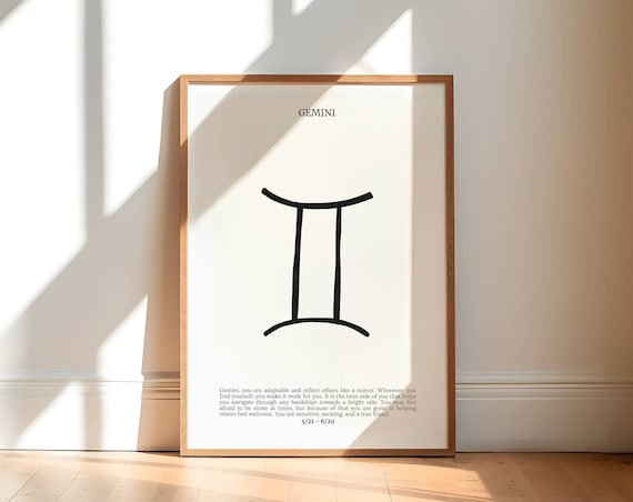 Gemini Zodiac Sign Symbol Minimal Black And White Astrology Poster
