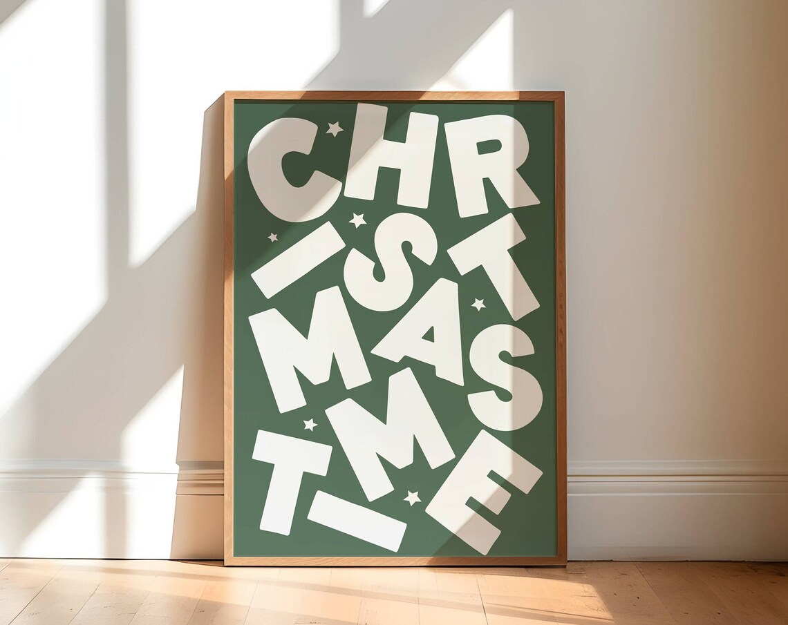 Christmastime Holiday Poster Print, Neutral Decor