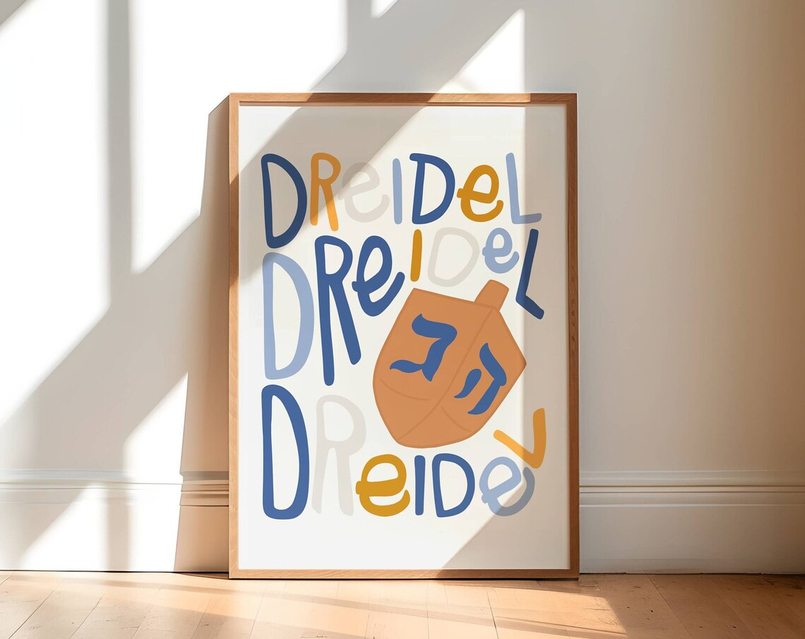 Dreidel Hanukkah Typography Colorful Holiday Wall Art Print Poster