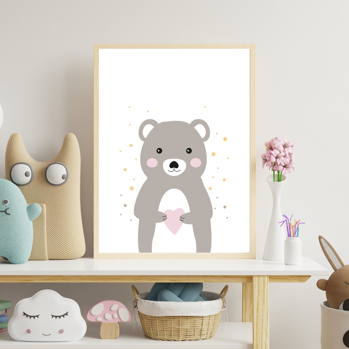 Cute Teddy Bear Nursery Poster Baby Room Woodland Animal Wall Decor - Image 2