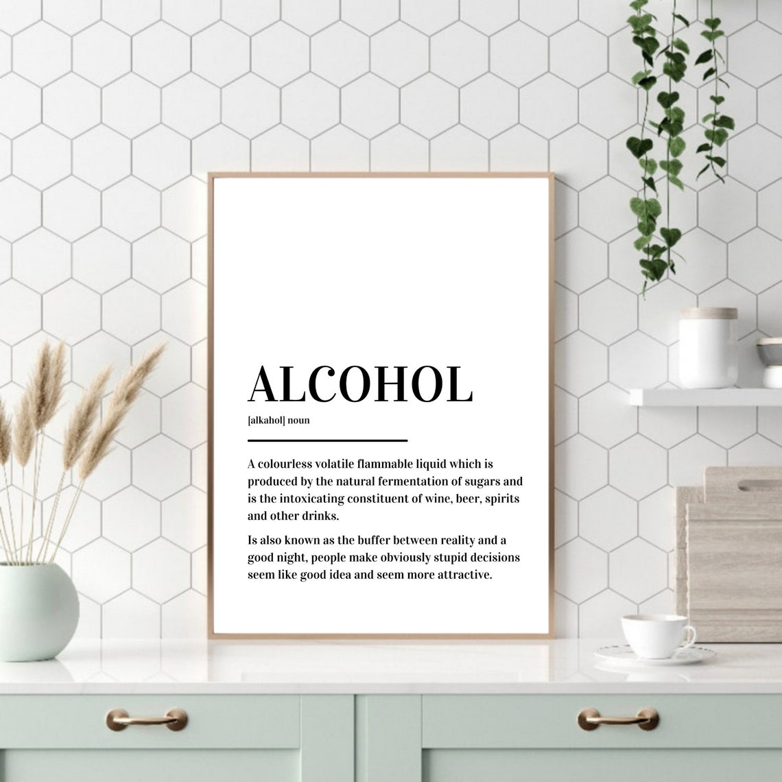 Alcohol Definition Funny Bar Quote Good Night Minimalist Poster