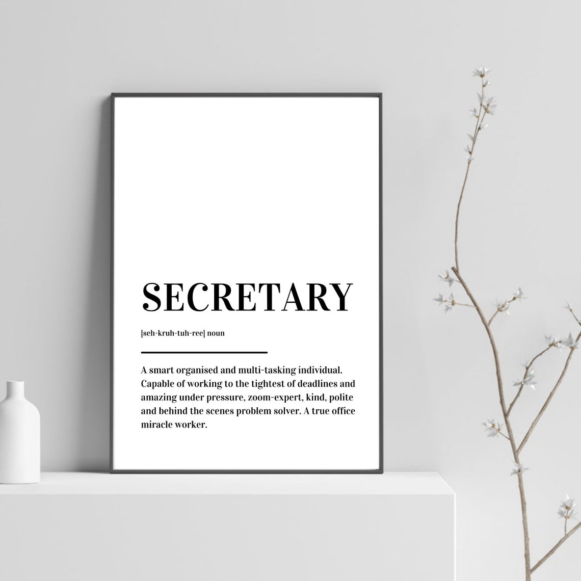 Secretary Definition Office Gift Dictionary Style Typography Poster