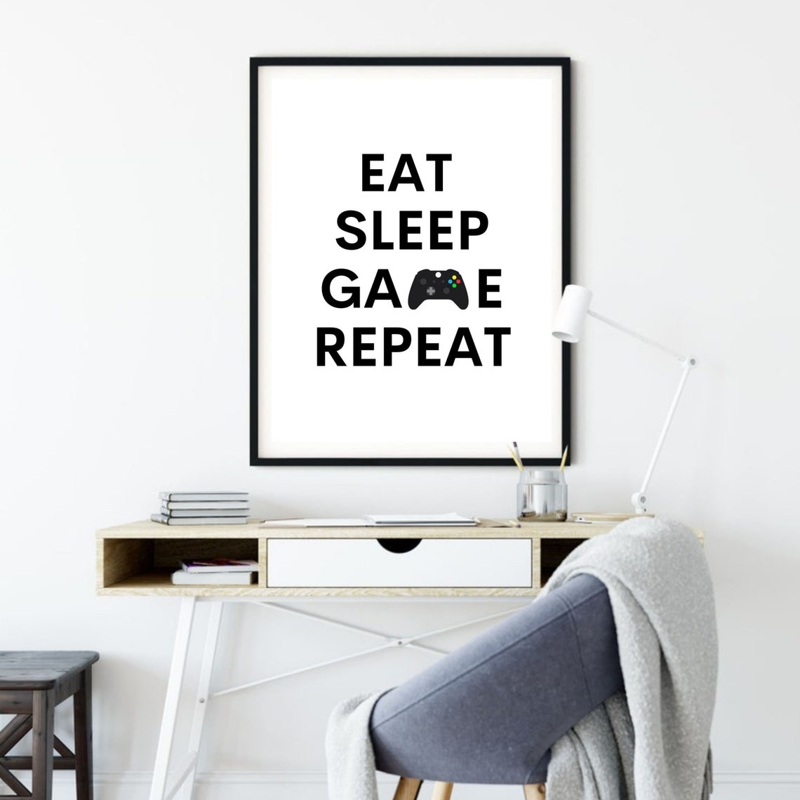 Eat Sleep Game Repeat Funny Gamer Controller Typography Poster - Image 5