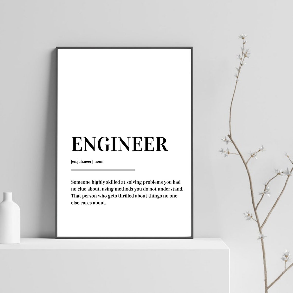 Engineer Definition Funny Problem Solver Gift Typography Poster
